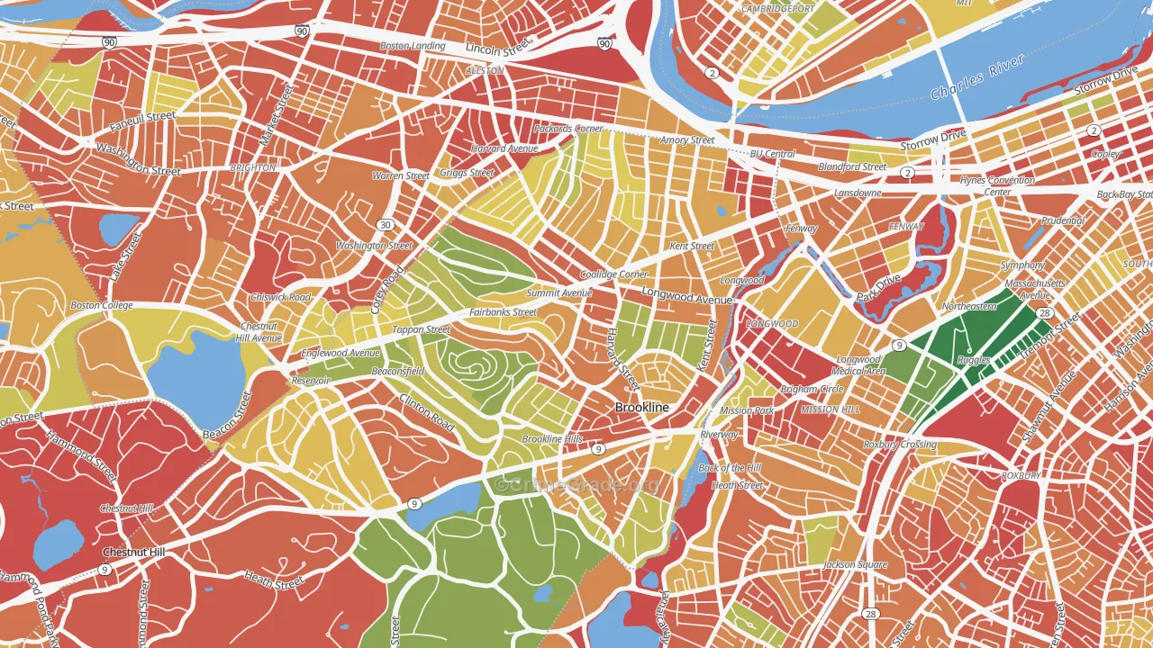Brookline, MA Map of Burglary Rates