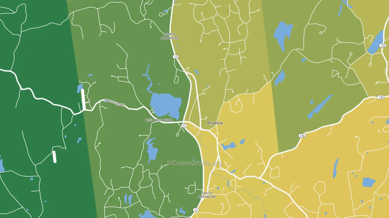 Brookline, NH Map of Burglary Rates