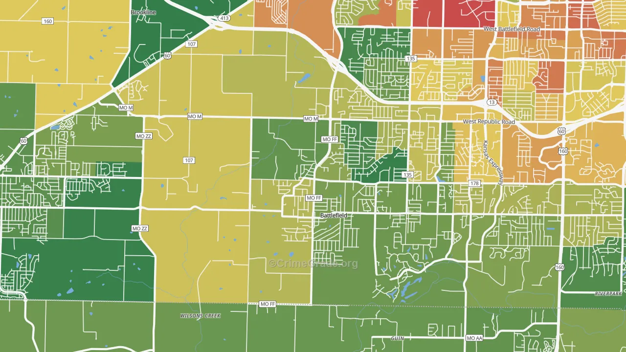 Brookline Station, MO Map of Burglary Rates