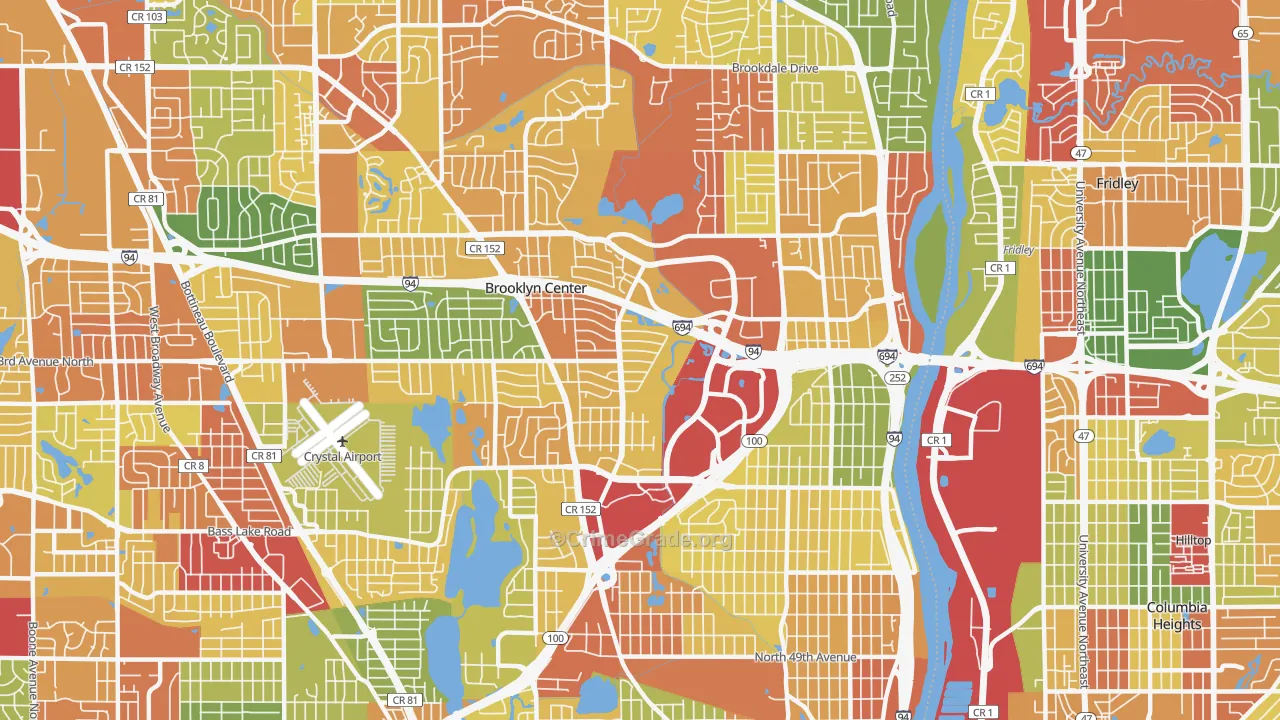 Brooklyn Center, MN Map of Burglary Rates