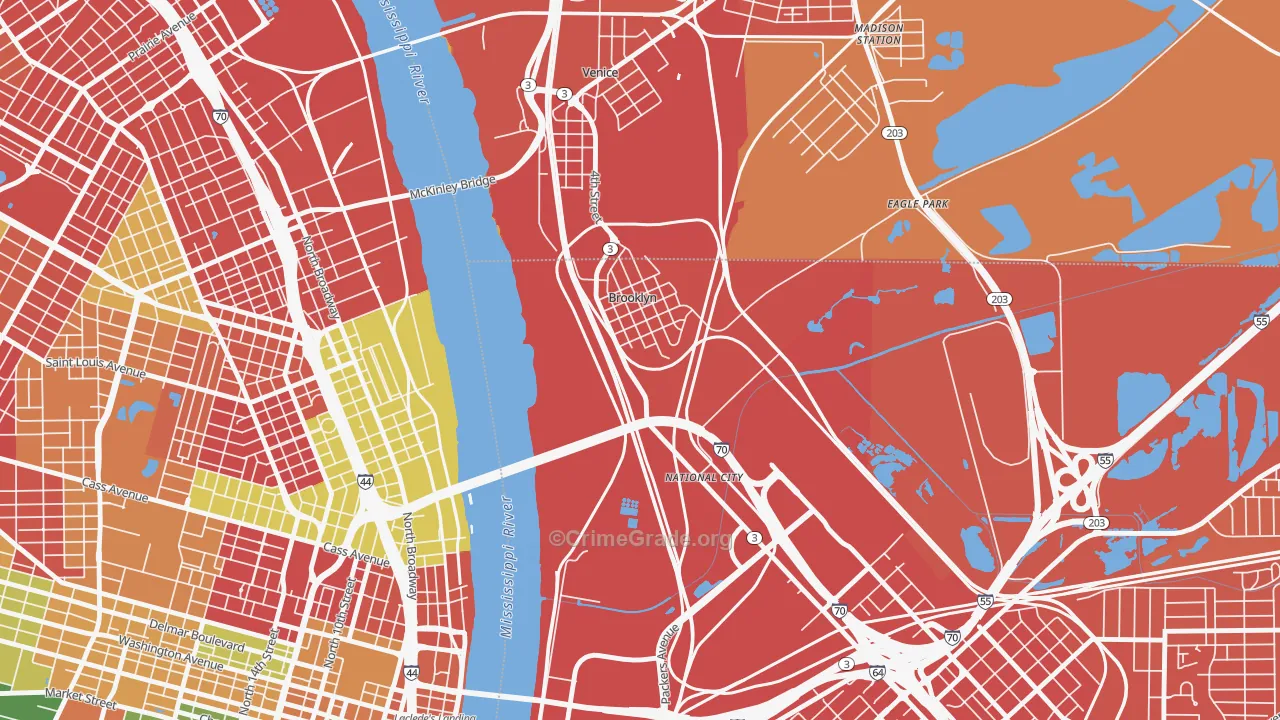 Brooklyn, IL Map of Burglary Rates