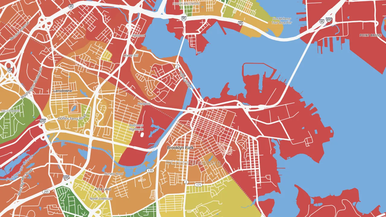 Brooklyn, MD Map of Burglary Rates