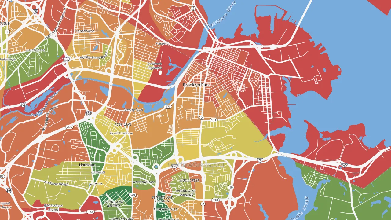 Brooklyn Park, MD Map of Burglary Rates