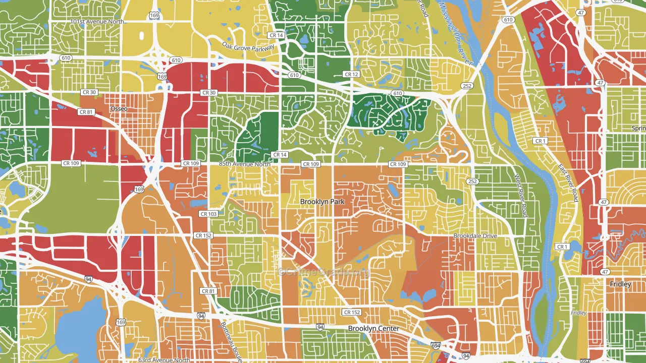 Brooklyn Park, MN Map of Burglary Rates