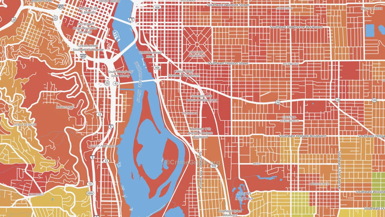 Brooklyn, Portland, OR Map of Burglary Rates