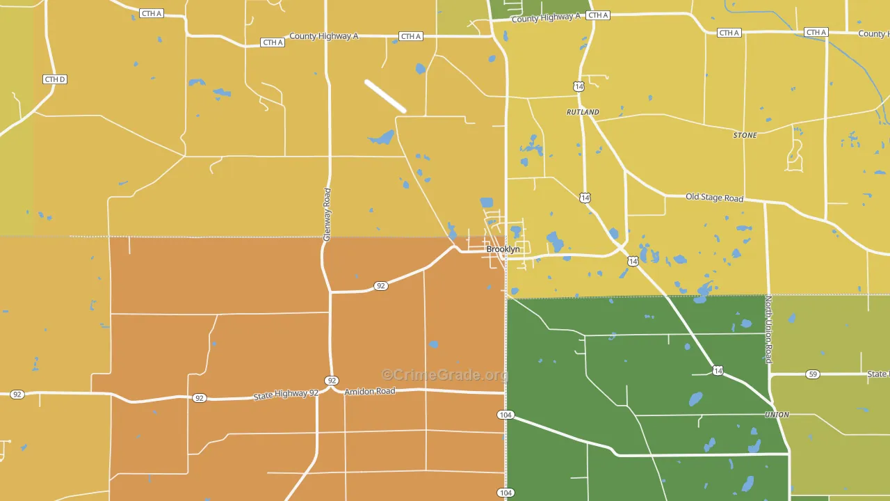 Brooklyn, WI Map of Burglary Rates
