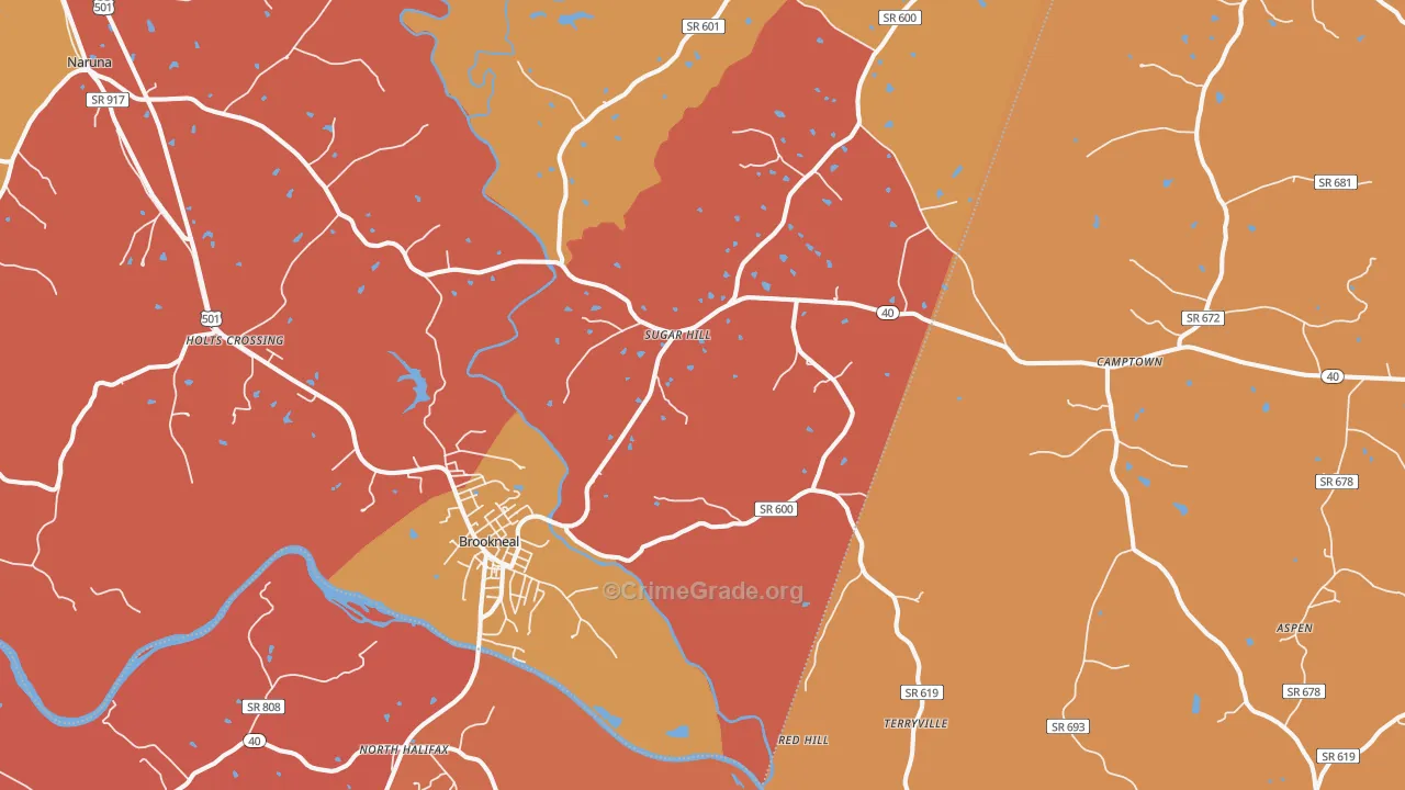 Brookneal, VA Map of Burglary Rates