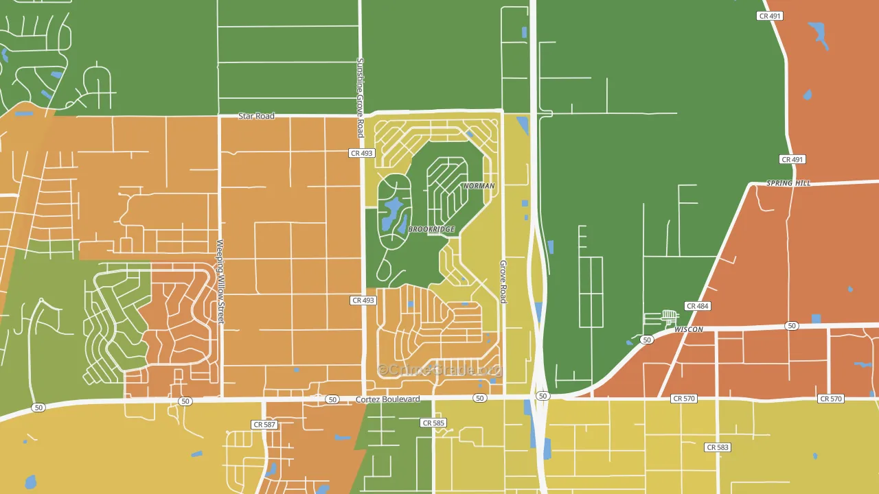 Brookridge, FL Map of Burglary Rates