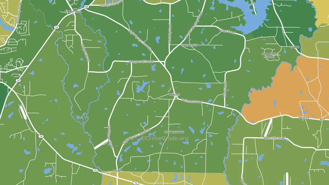Brooks, GA Map of Burglary Rates