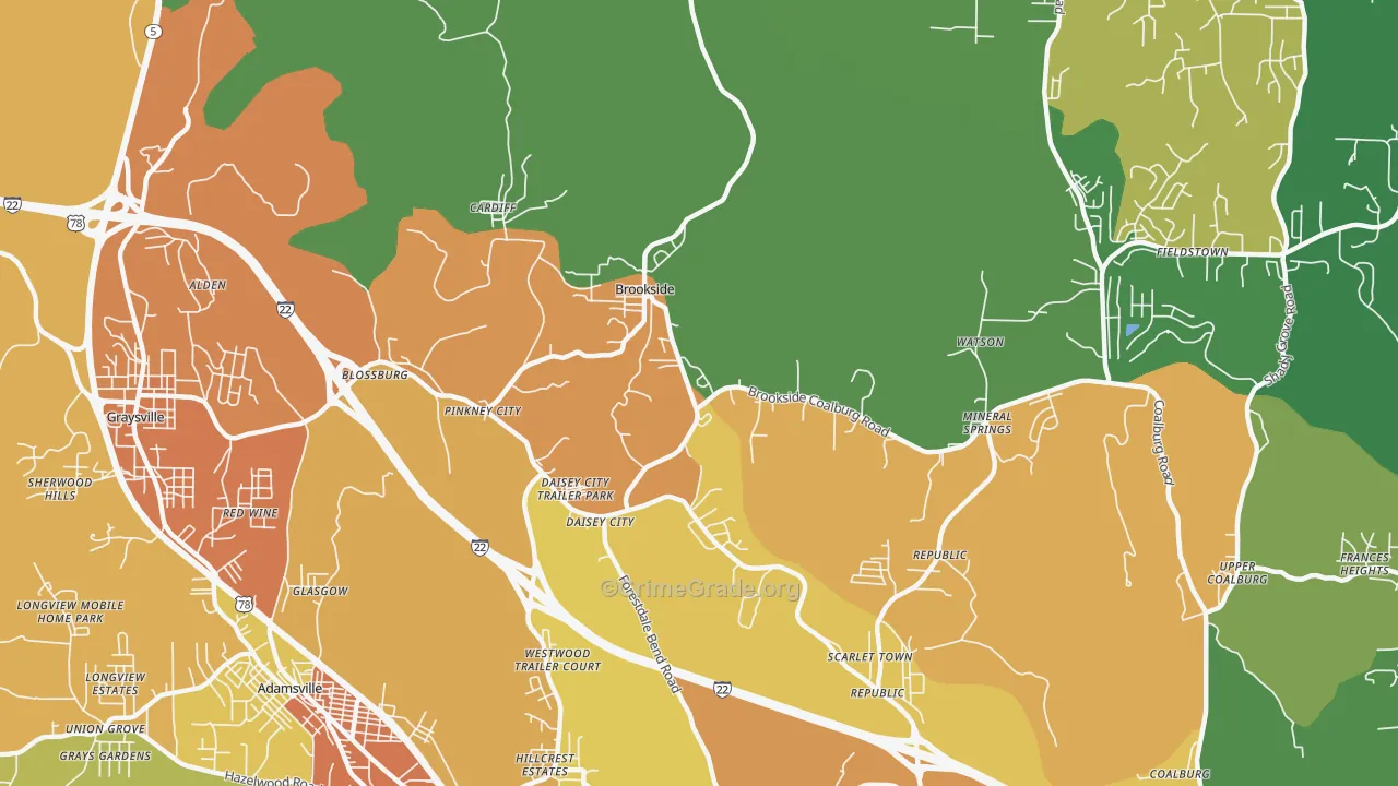 Brookside, AL Map of Burglary Rates