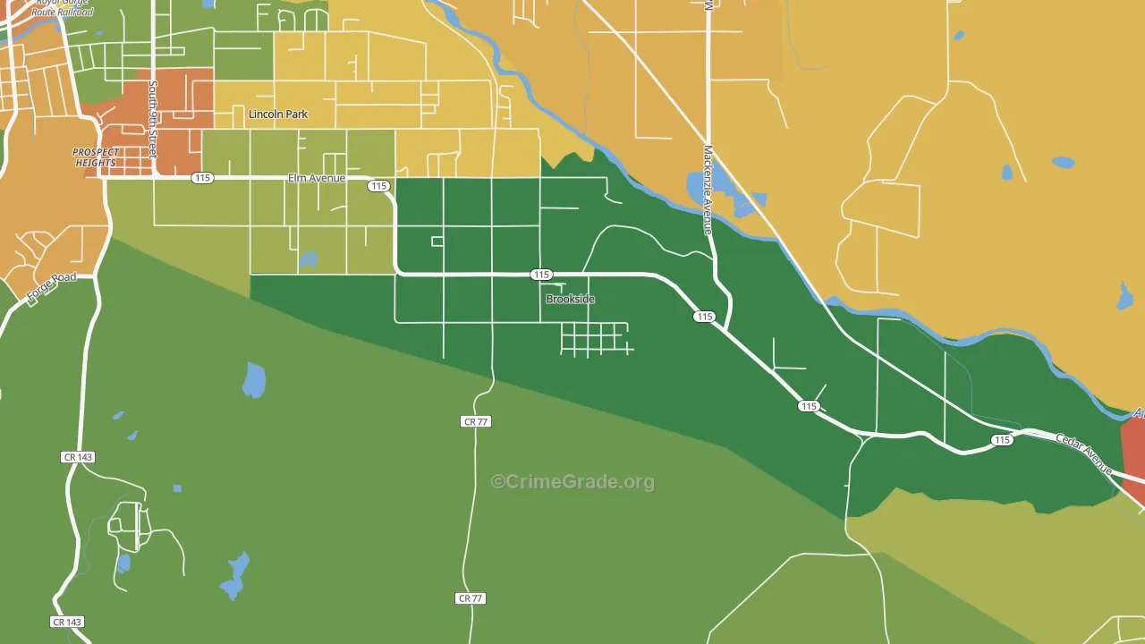 Brookside, CO Map of Burglary Rates