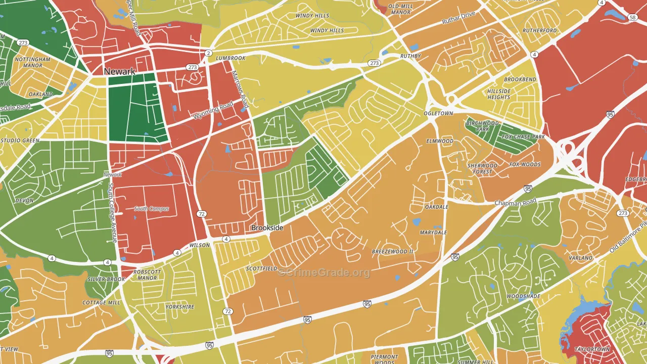 Brookside, DE Map of Burglary Rates