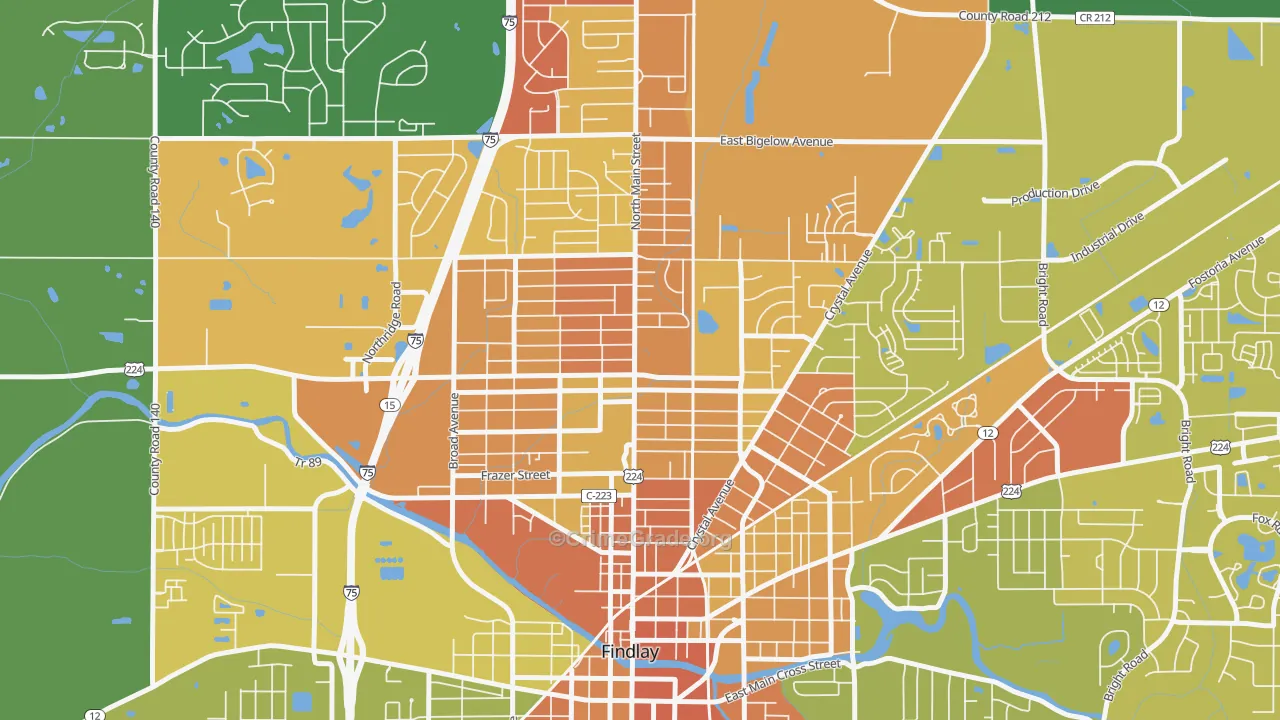 Brookside, Findlay, OH Map of Burglary Rates