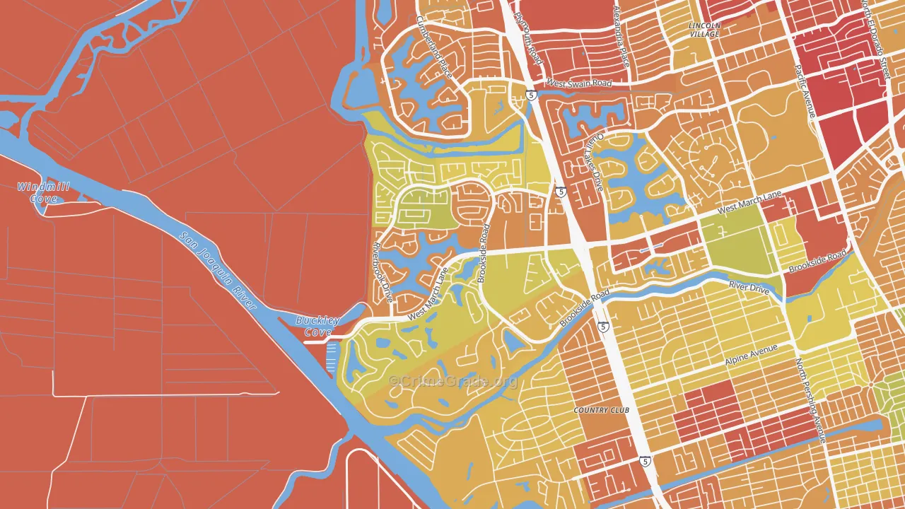 Brookside, Stockton, CA Map of Burglary Rates