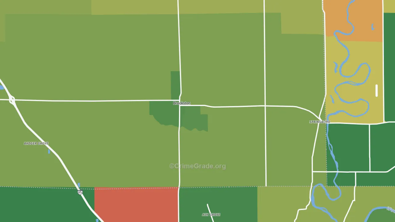Brookston, IN Map of Burglary Rates