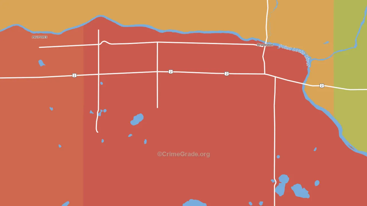 Brookston, MN Map of Burglary Rates