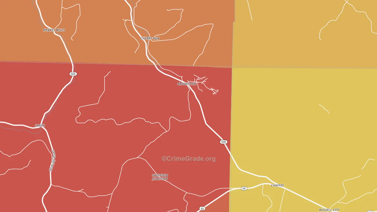Brookston, PA Map of Burglary Rates