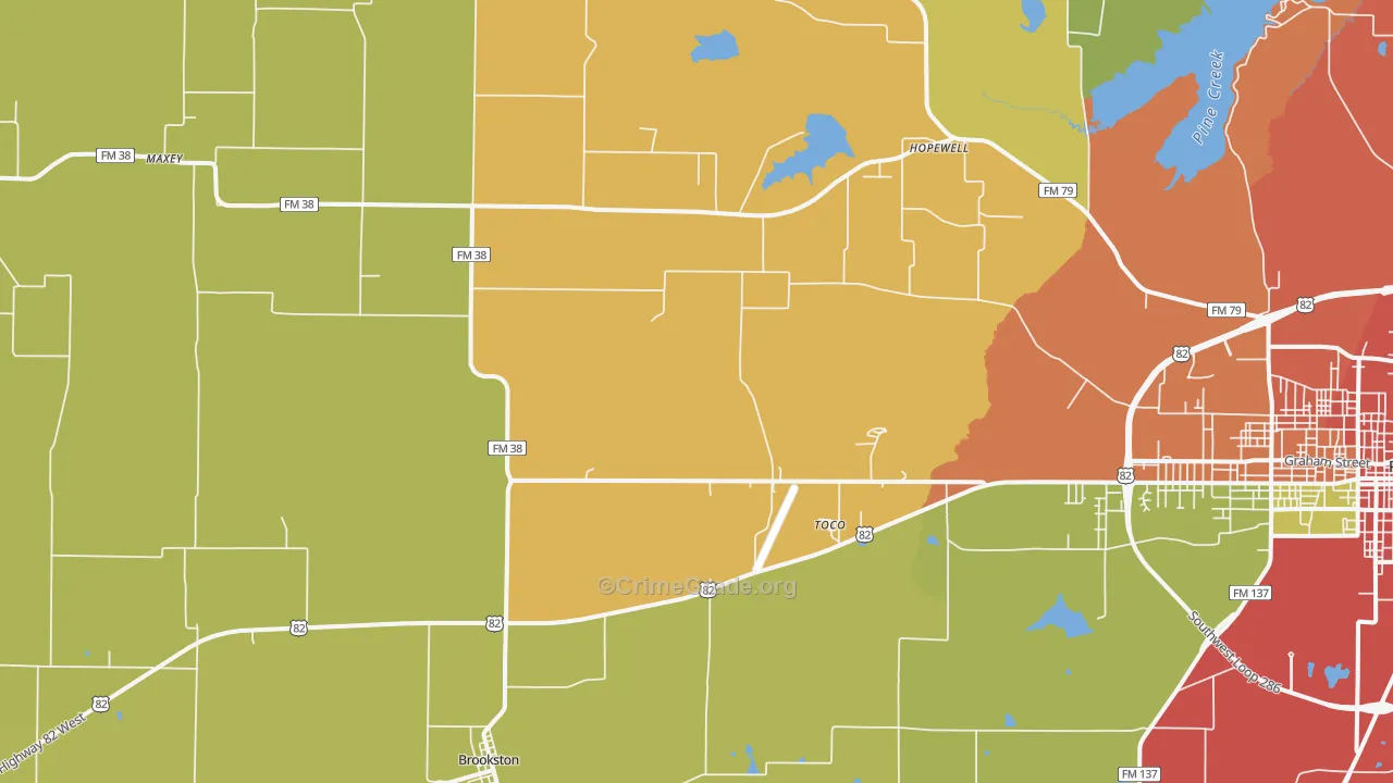Brookston, TX Map of Burglary Rates