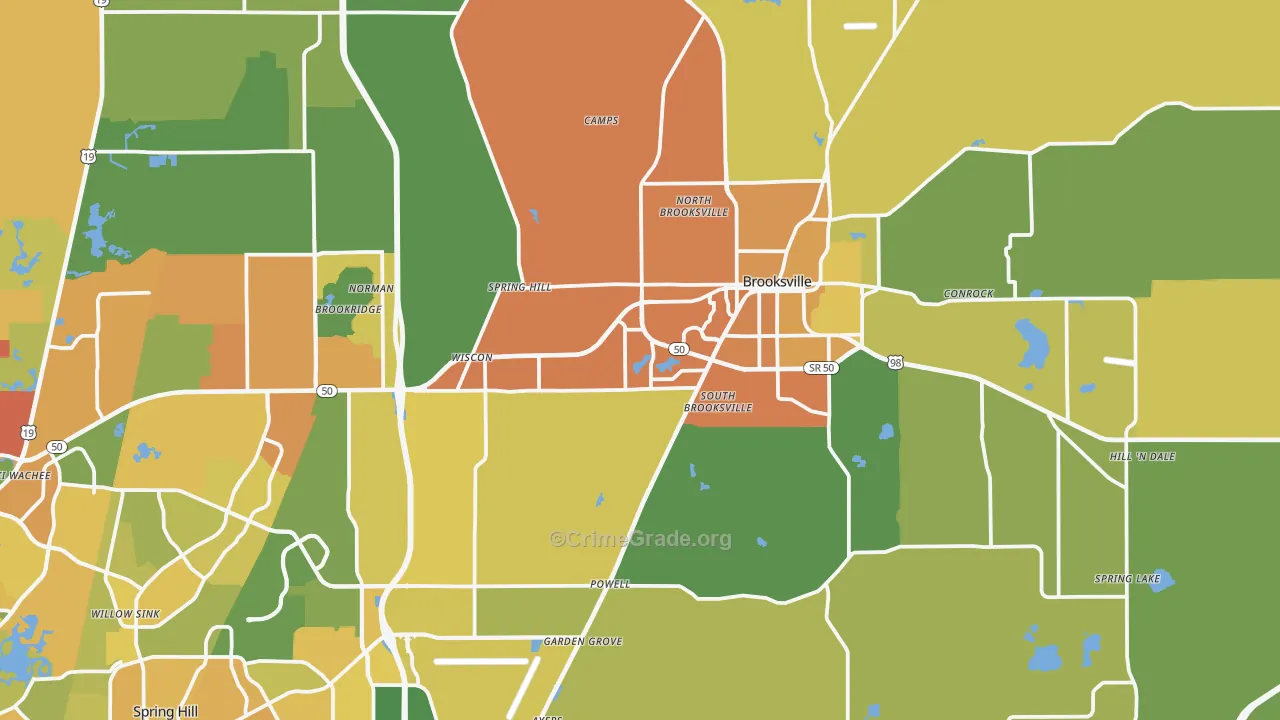 Brooksville, FL Map of Burglary Rates