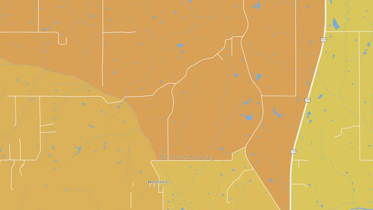 Brooksville, OK Map of Burglary Rates