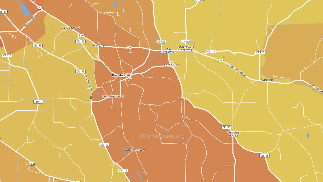 Brooktondale, NY Map of Burglary Rates
