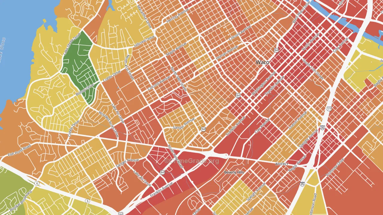 Brookview, Waco, TX Map of Burglary Rates