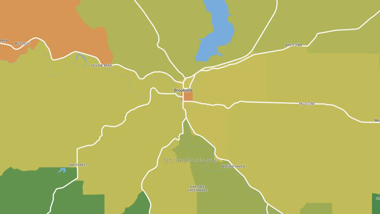 Brookville, IN Map of Burglary Rates