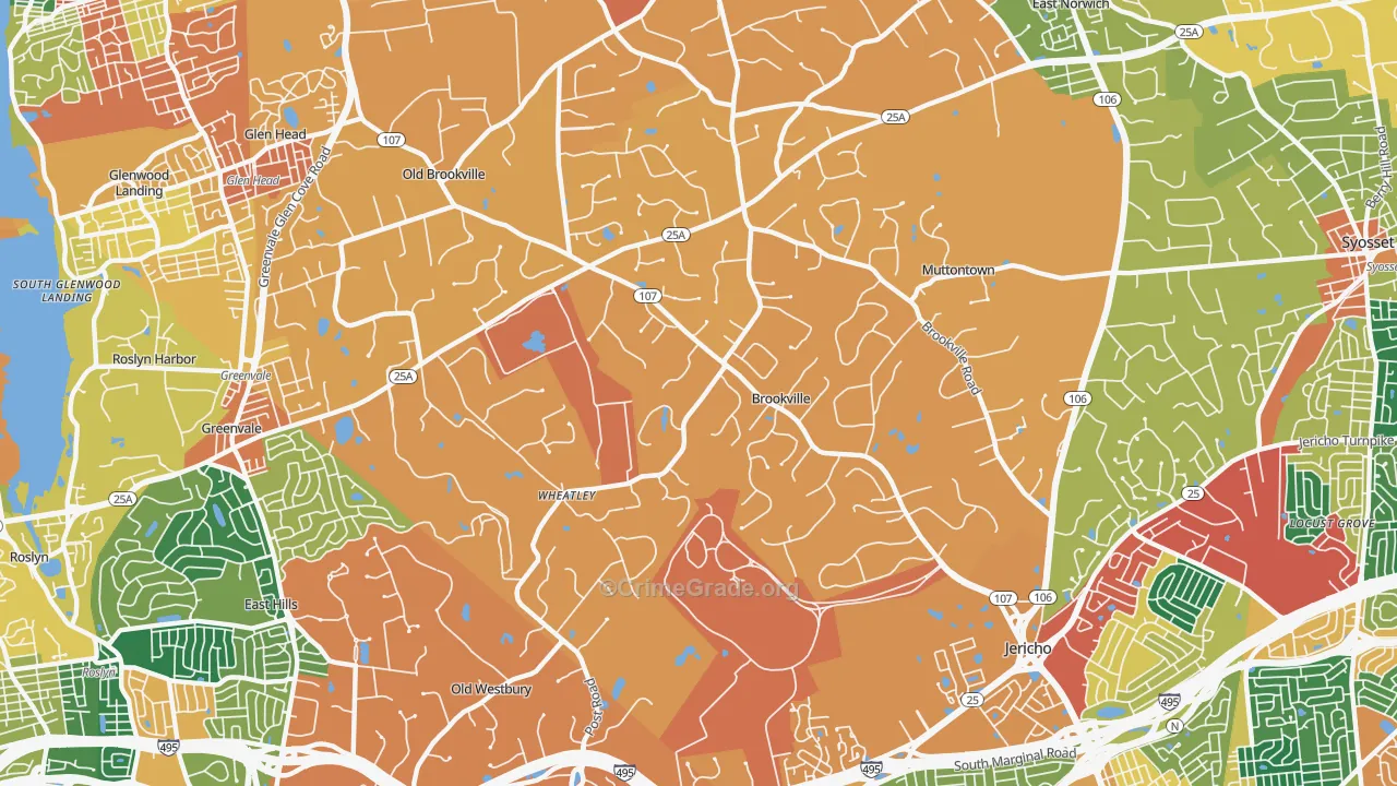 Brookville, NY Map of Burglary Rates
