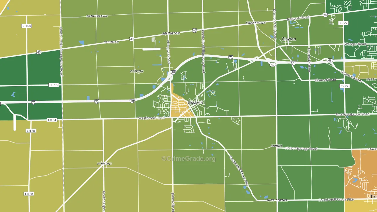 Brookville, OH Map of Burglary Rates