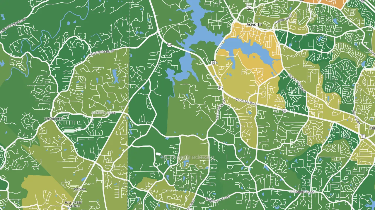 Brookwood, Acworth, GA Map of Burglary Rates