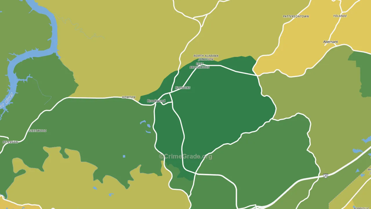 Brookwood, AL Map of Burglary Rates