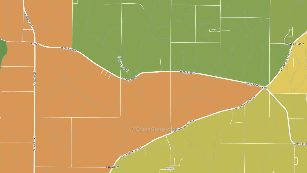 Brookwood Forest, AL Map of Burglary Rates
