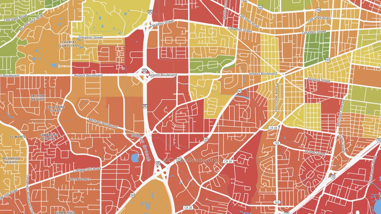 Brookwood, Mobile, AL Map of Burglary Rates