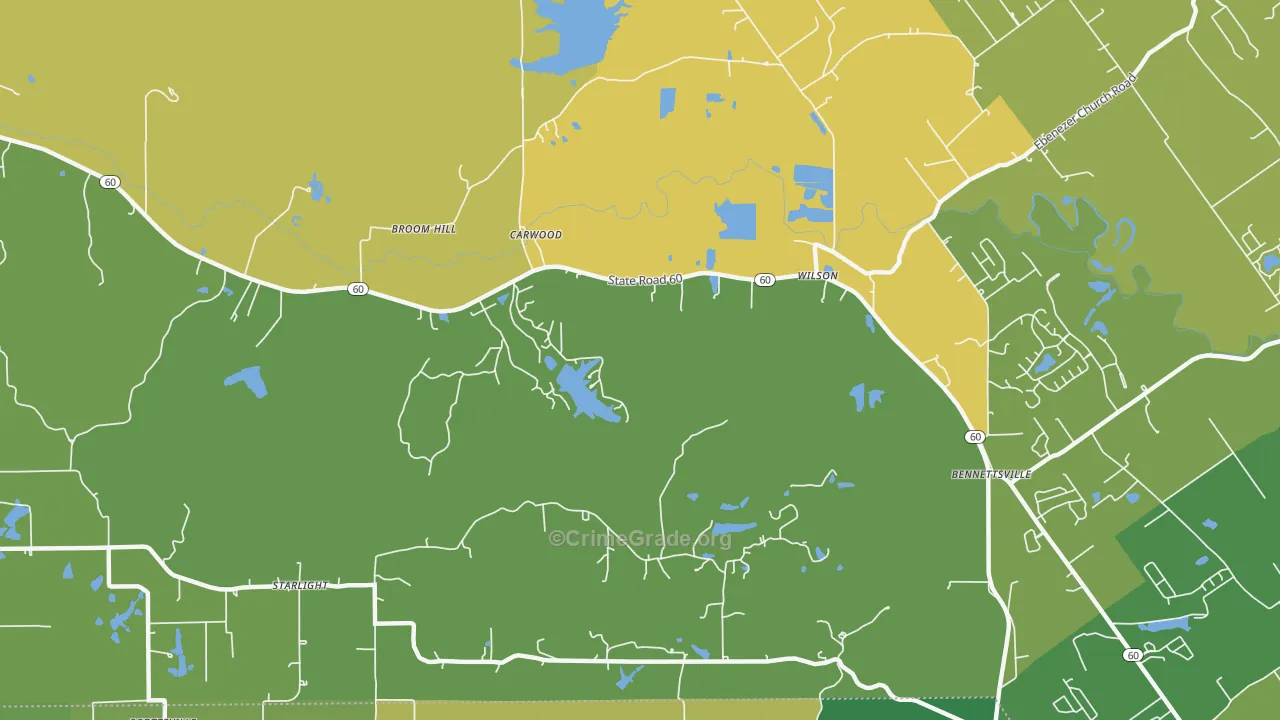 Broom Hill, IN Map of Burglary Rates