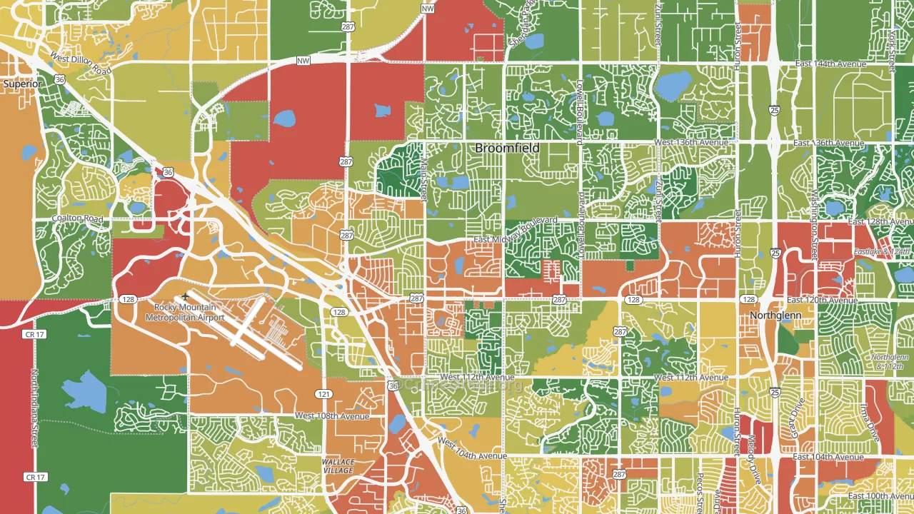 Broomfield, CO Map of Burglary Rates