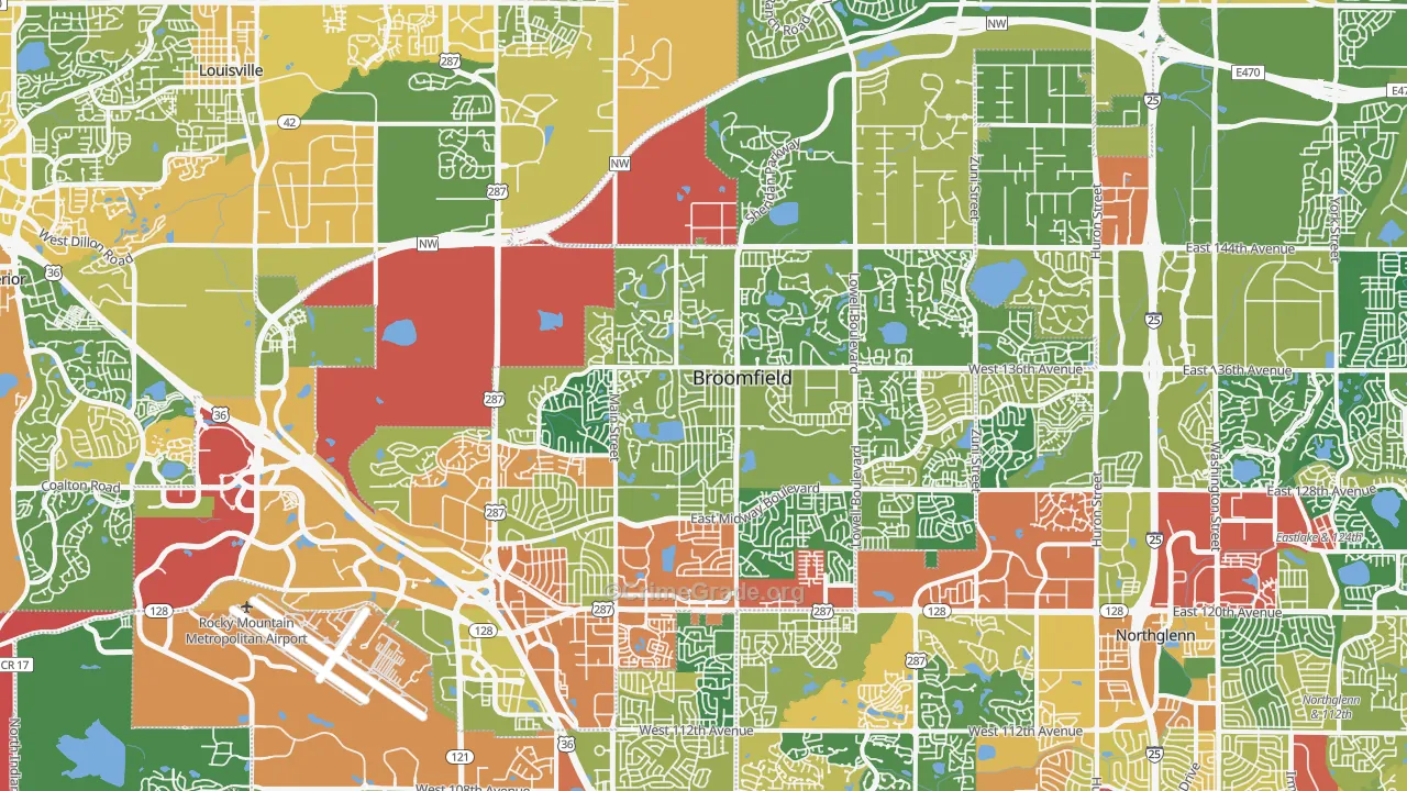 Broomfield County, CO Map of Burglary Rates