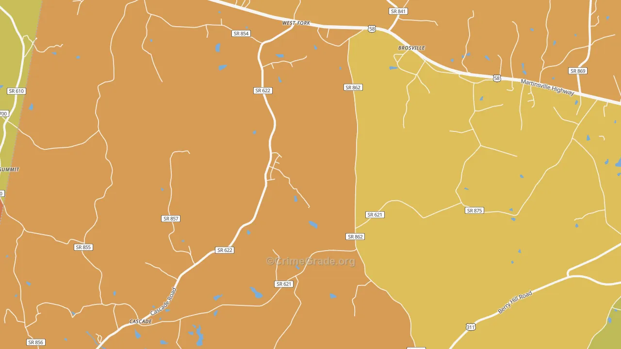 Brosville, VA Map of Burglary Rates