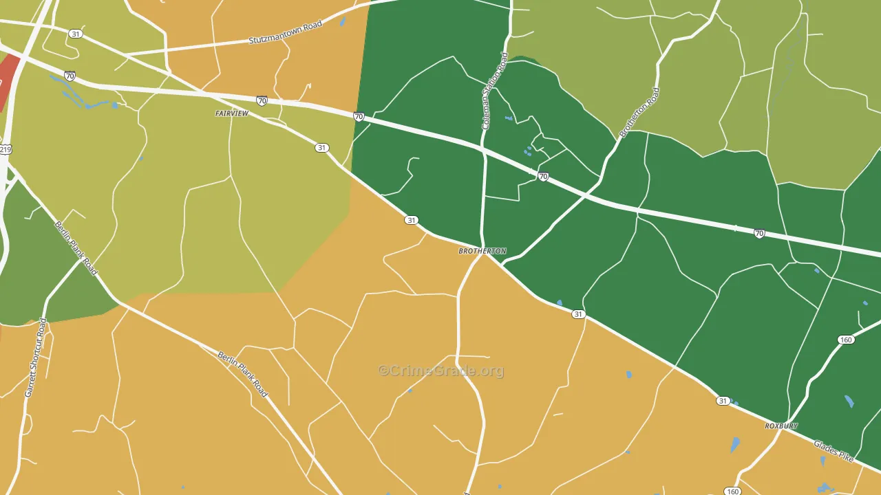 Brotherton, PA Map of Burglary Rates