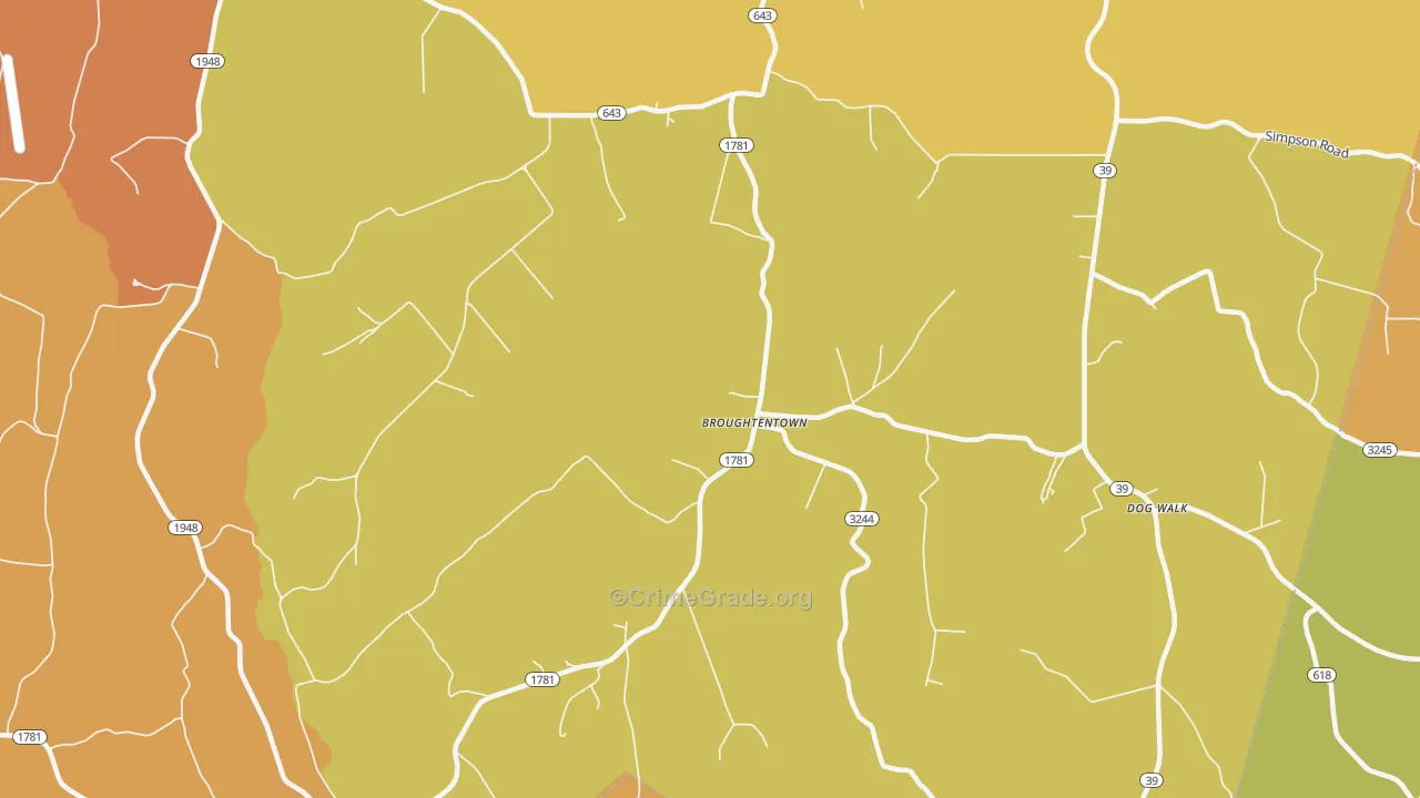 Broughtentown, KY Map of Burglary Rates