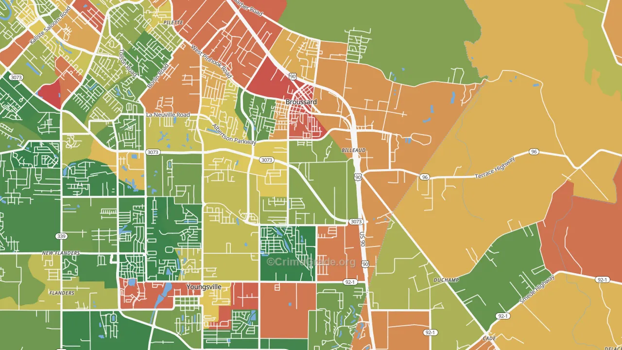 Broussard, LA Map of Burglary Rates