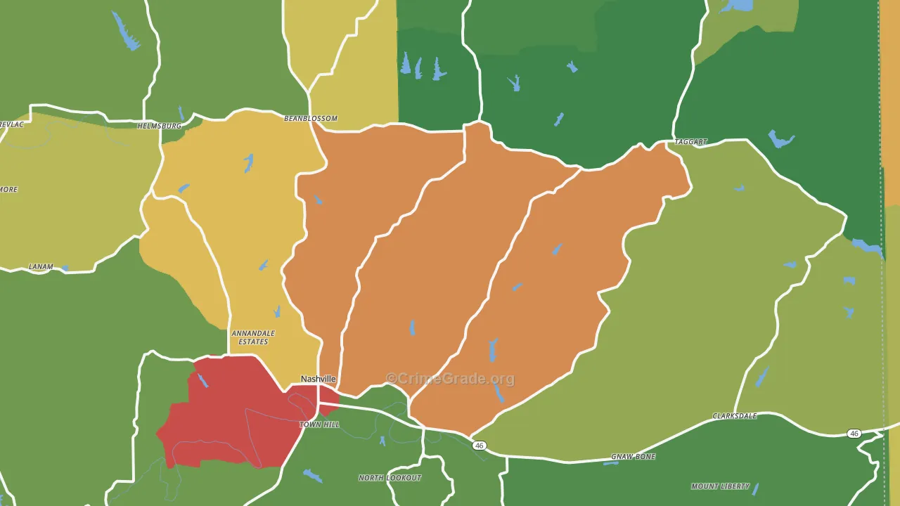 Brown County, IN Map of Burglary Rates