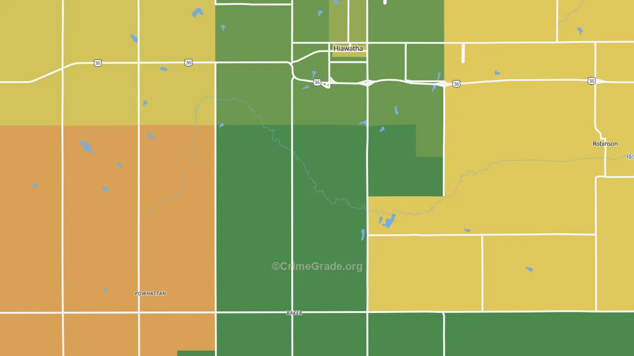 Brown County, KS Map of Burglary Rates