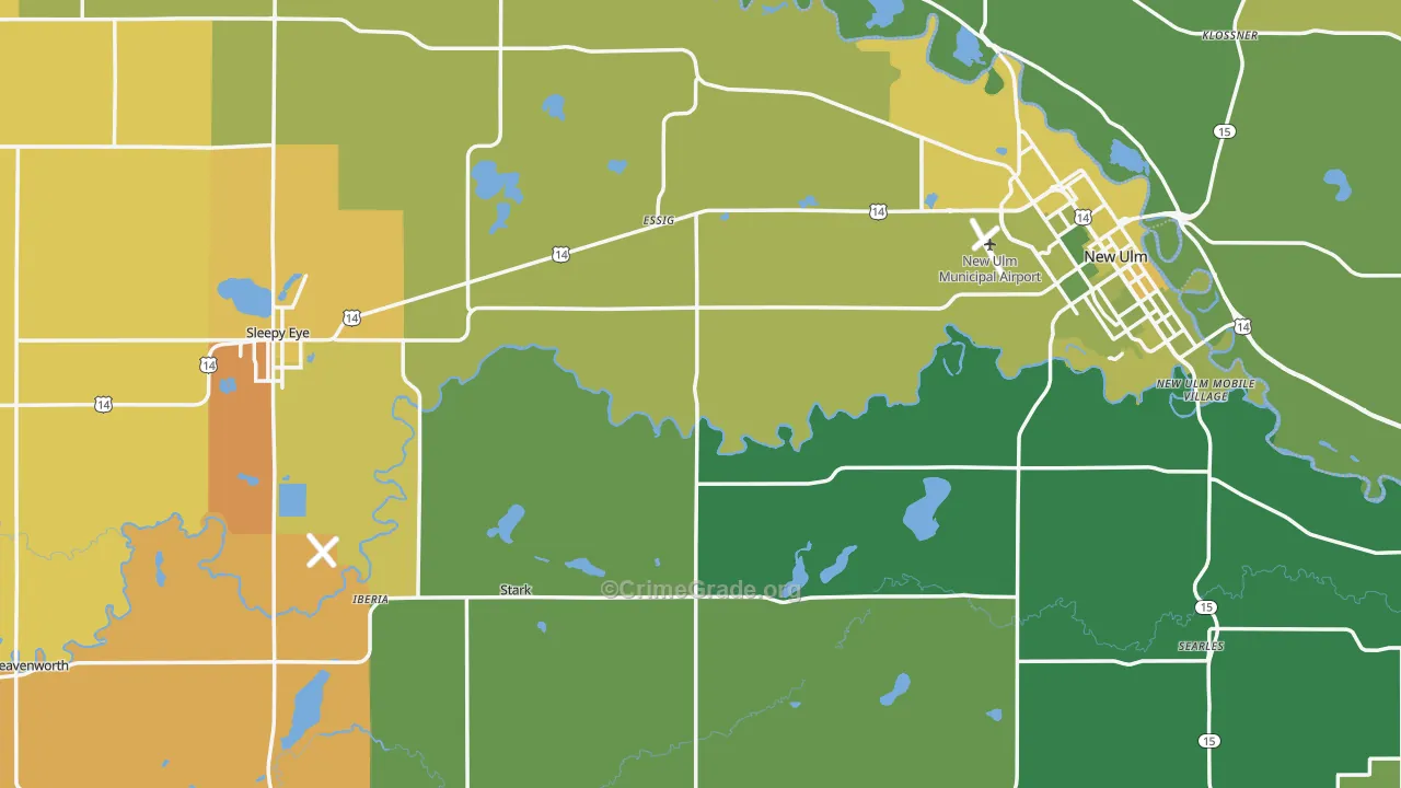 Brown County, MN Map of Burglary Rates
