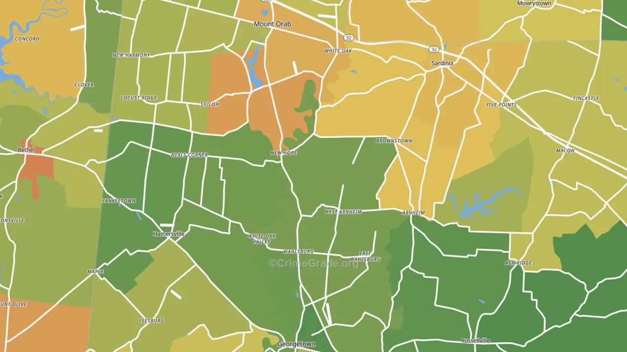 Brown County, OH Map of Burglary Rates