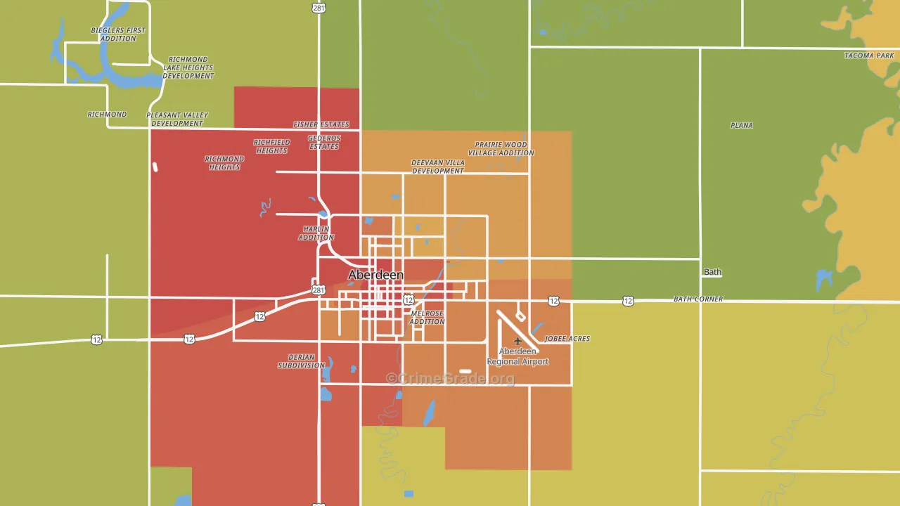 Brown County, SD Map of Burglary Rates