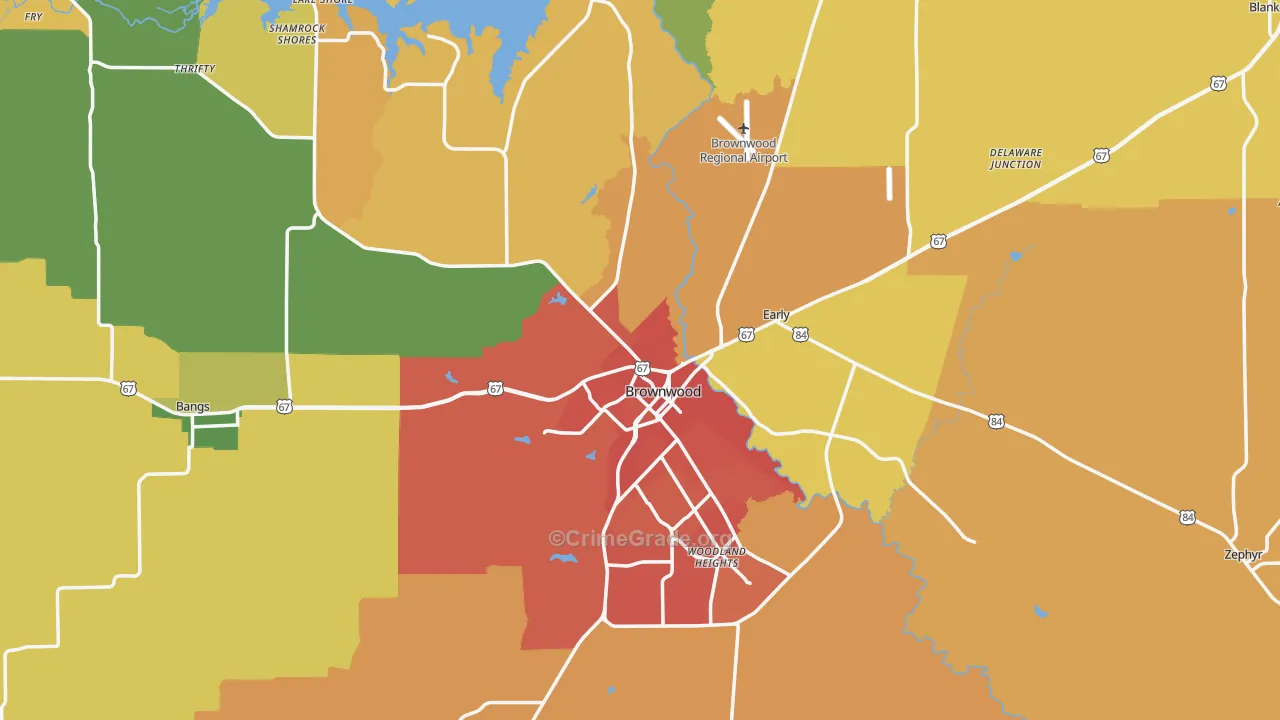 Brown County, TX Map of Burglary Rates