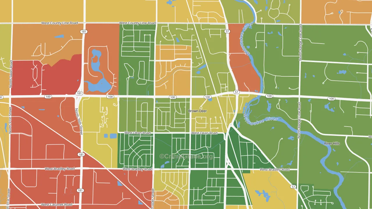 Brown Deer, WI Map of Burglary Rates