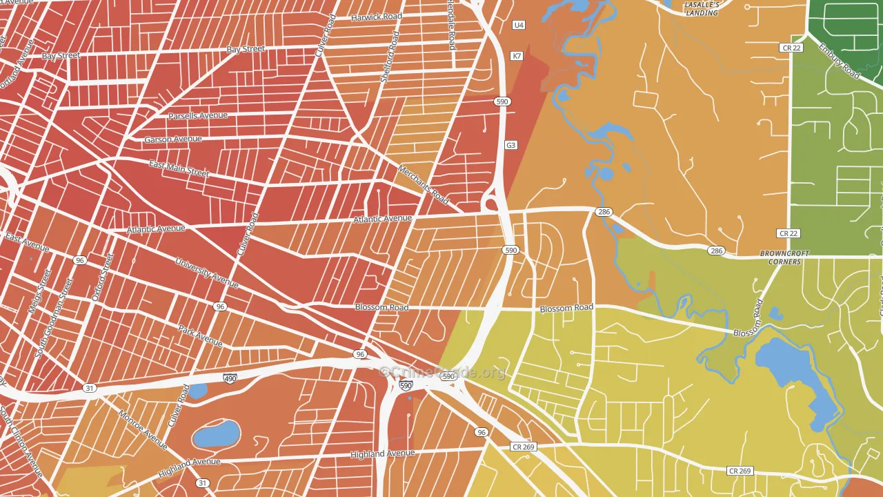 Browncroft, Rochester, NY Map of Burglary Rates