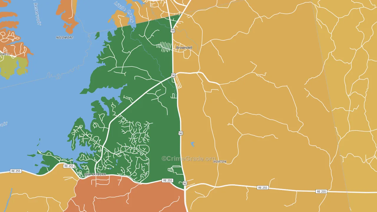Browndell, TX Map of Burglary Rates