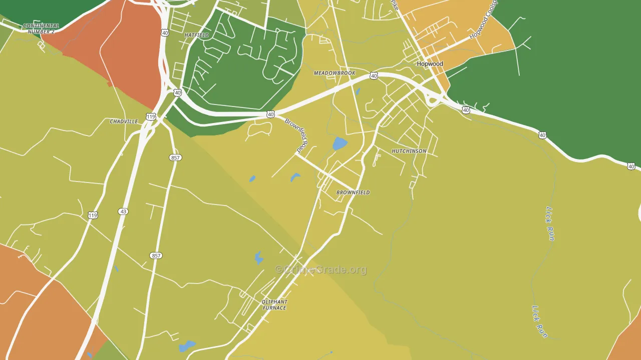 Brownfield, PA Map of Burglary Rates